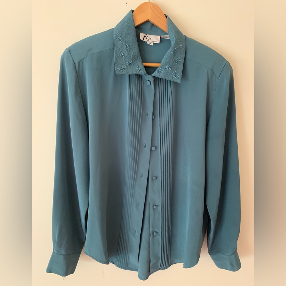 Vantage Teal Blouse with Embroidered Detail